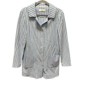 Max Volmary Coat Womens 10 Blue Gingham Seersucker Textured Button Front Classic